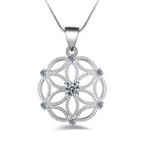 Floral Spirograph Pattern Silver Pendant Necklace